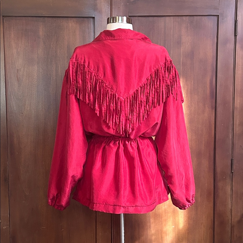 Red Silk Fringed Drawstring Jacket XL